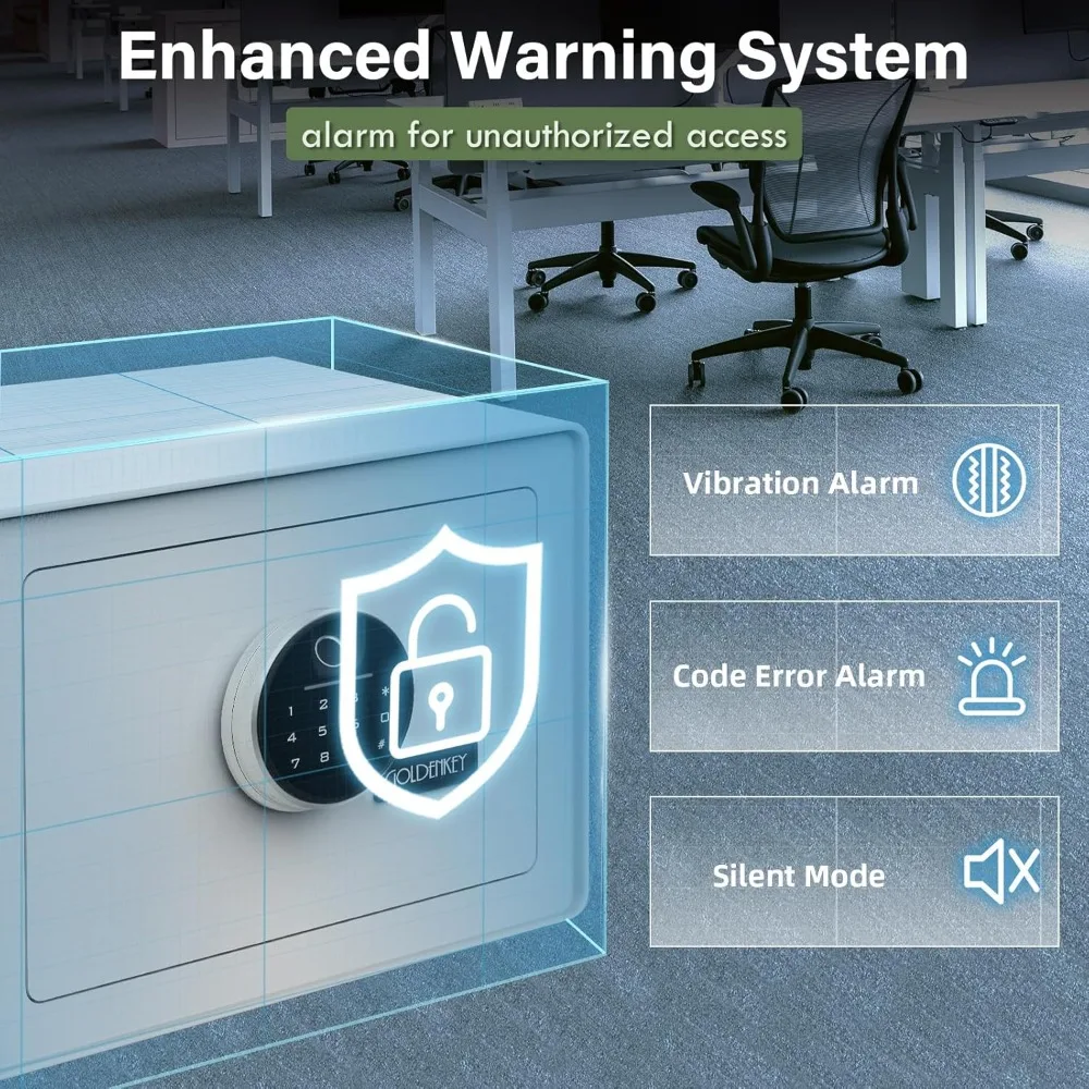 مجوهرات فاخرة آمنة لبصمات الأصابع ولوحة المفاتيح مع جزء داخلي مخملي، ورف قابل للإزالة، وصندوق مستندات عالي الأمان #5