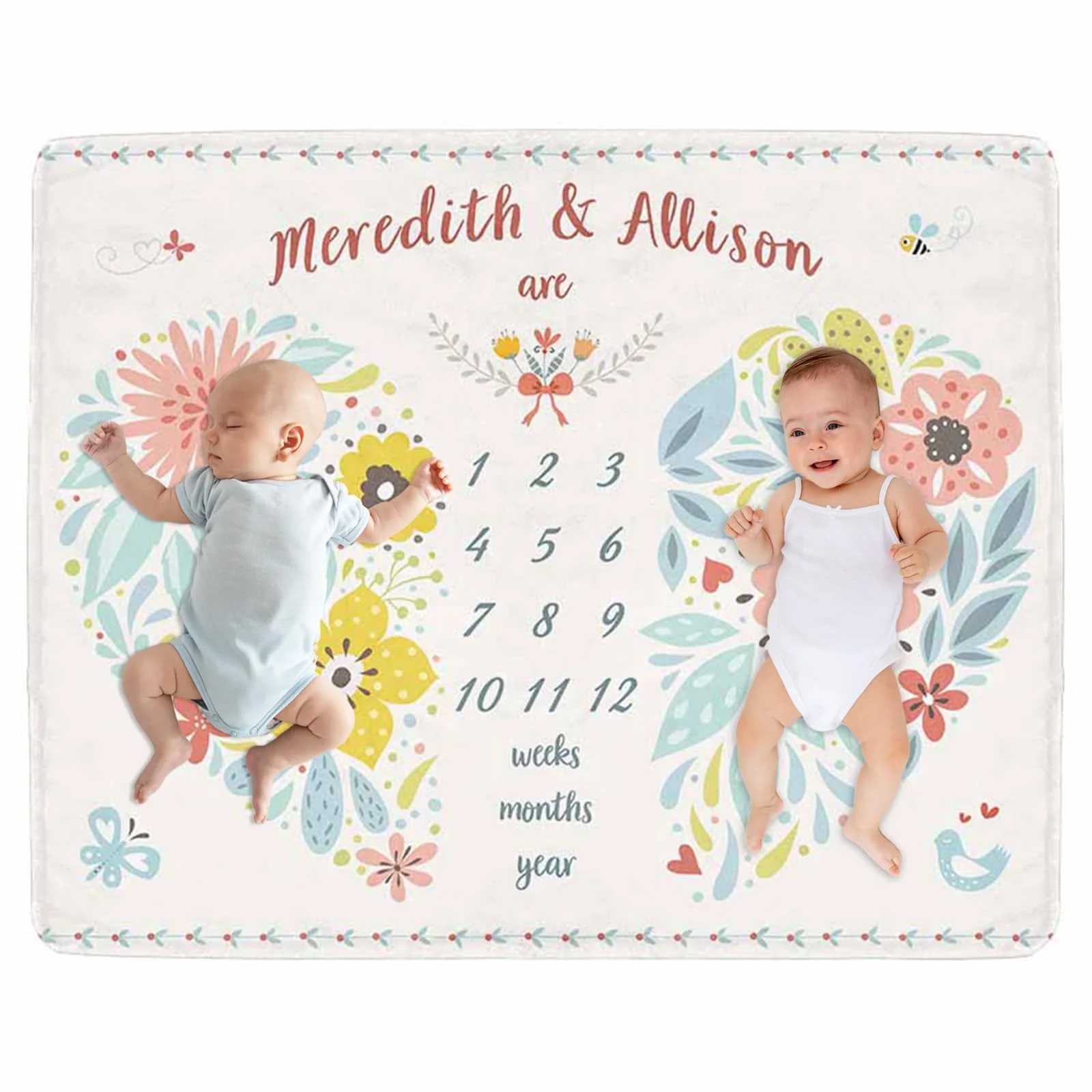 VIKAMA Zwillinge Baby Meilenstein Monatliche Fotografie-Hintergrunddecke Baby-Shower Erinnerungsgeschenk