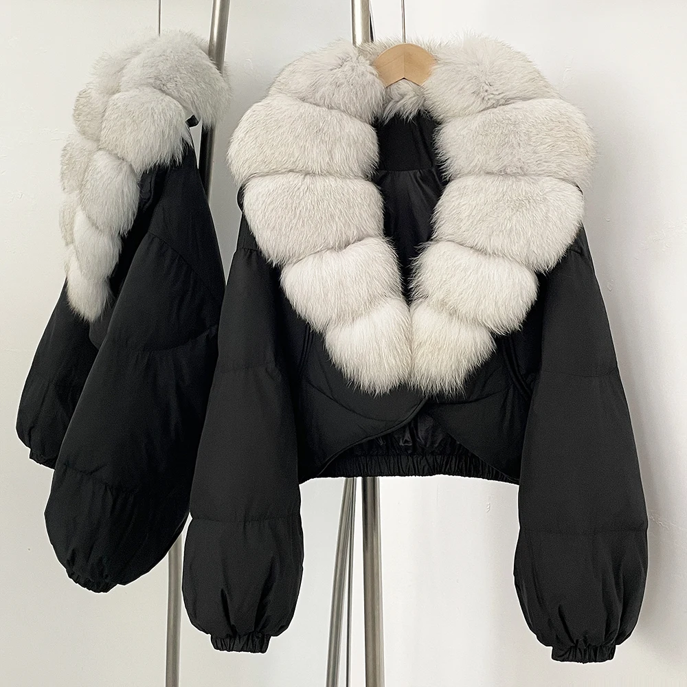 المرأة سترة منفوخة معطف الفرو الحقيقي 2025 شتاء جديد 90% الأبيض بطة أسفل سترة سيدة كبيرة الطبيعية الثعلب الفراء طوق الإناث أسفل سترة #5