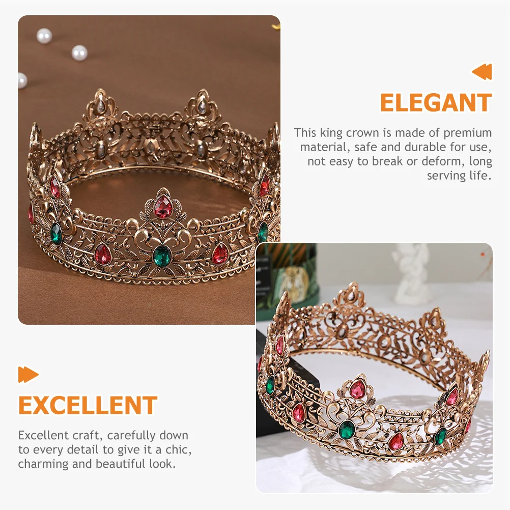 Gothic Koning Voor Mannen Vintage Kroon Bruiloft Cosplay Prestaties Prop Gouden Mannen Kroon Viering Accessoire