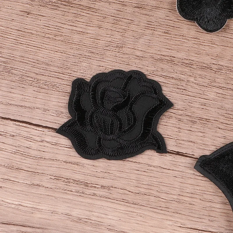 Black Rose Flower Patch Fabric Embroidered Clothes Repair Stickers Bag Sew Iron On DIY Sewing Applique Apparel Clothing