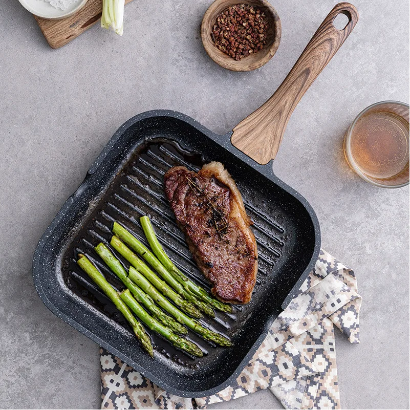Non-Stick Flat Bottomed Steak And Egg Frying Pan Multi-Functional Home Use  Stone  Breakfast Pot