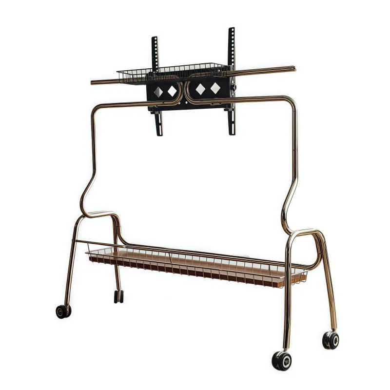 

Small apartment medieval ins wind 304 stainless steel mobile TV stand, suitable for 26-65 inch TV with wheel movable