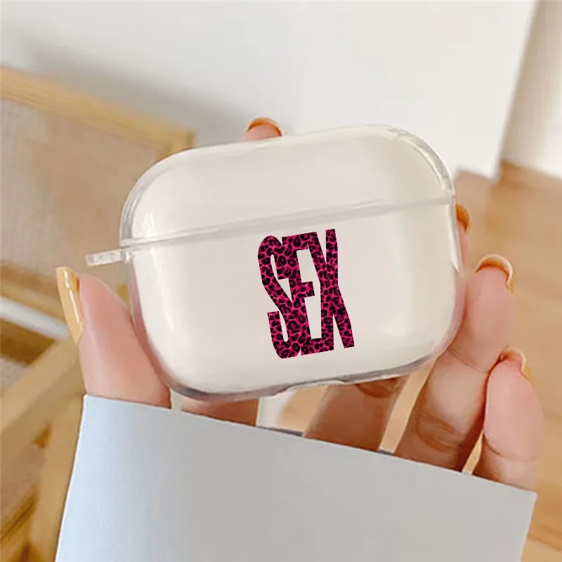 Leopard Print Pink Letters Sex Creative Trends For Airpods 4 3 2 1 AirPods Pro 3 2 Headphone Case Dustproof Anti-Fall Keychain