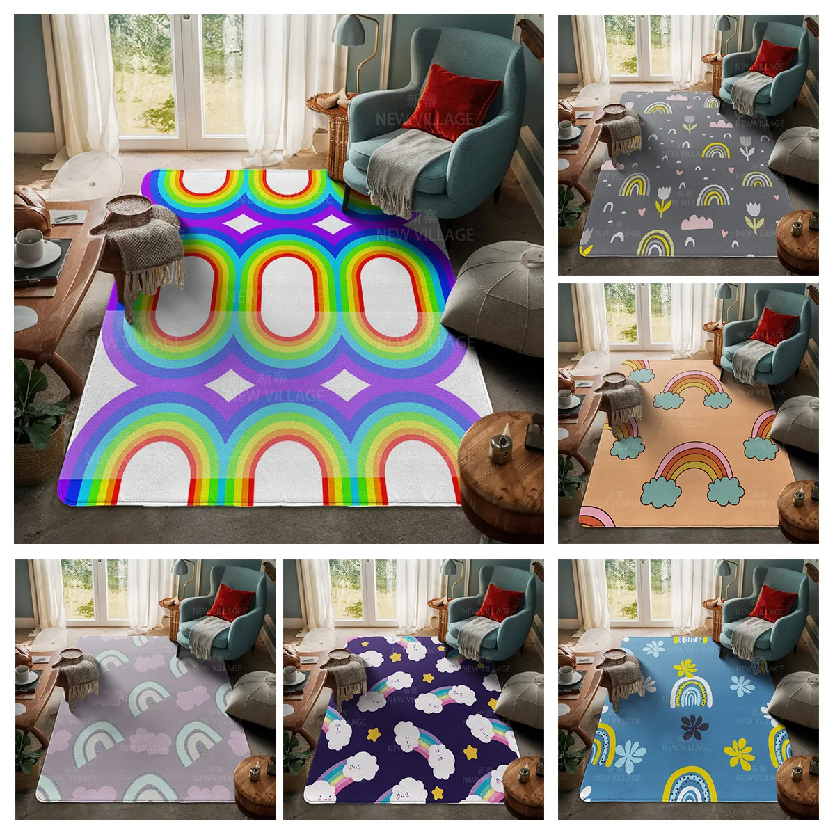 House entrance carpet Home door mat Room Bath Foot bathroom non-slip Kitchen water absorption rugs Modern Nordic rainbow cute