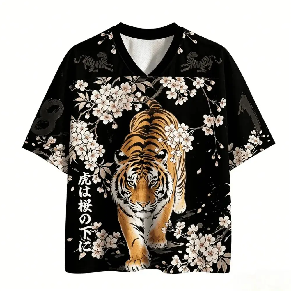 New Japanese Ukiyo-e Tiger Cherry Blossom 3D Printed Quick-drying Breathable Men's and Women's T-shirt