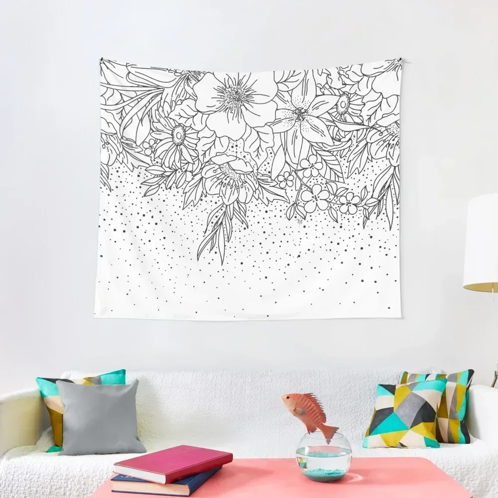 

Cute Black White floral doodles and confetti design Tapestry Home Decor Accessories Wall Tapestries Wall Decor Hanging Tapestry
