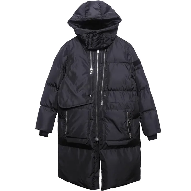 2023 Winter Black Parkas Thick Jacket Windbreaker Men Hooded Long Padded Coats Streetwear Mens Hip Hop Warm Overcoat