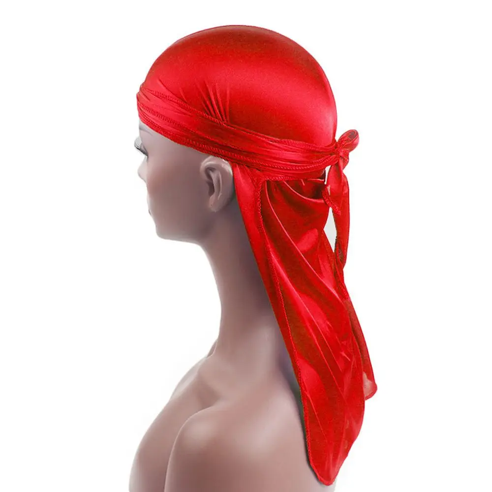 Fashion Pre-Tied Silk Durag Adjustable Elastic Pirate Hat Polyester Turban Hijab Men Women