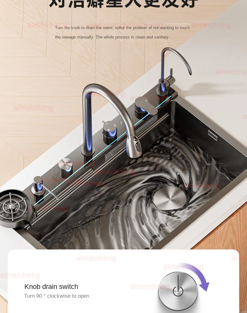 Neptune Star Whale Rain Vegetable Washing Basin Large Single Slot Thickened 304 Stainless Steel Sink Kitchen Household Dish Sink