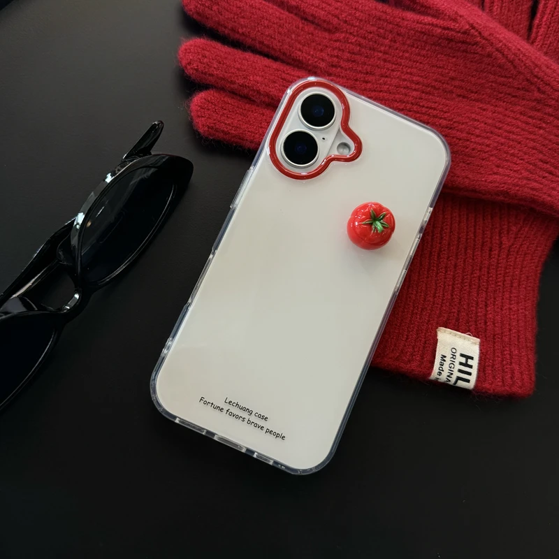 الكورية الحد الأدنى الإنجليزية ثلاثية الأبعاد الطماطم الحمراء لطيف قضية الهاتف آيفون 17 الهواء 16 15 14 13 12 11 برو ماكس زائد Y2K المتخصصة غطاء بسيط