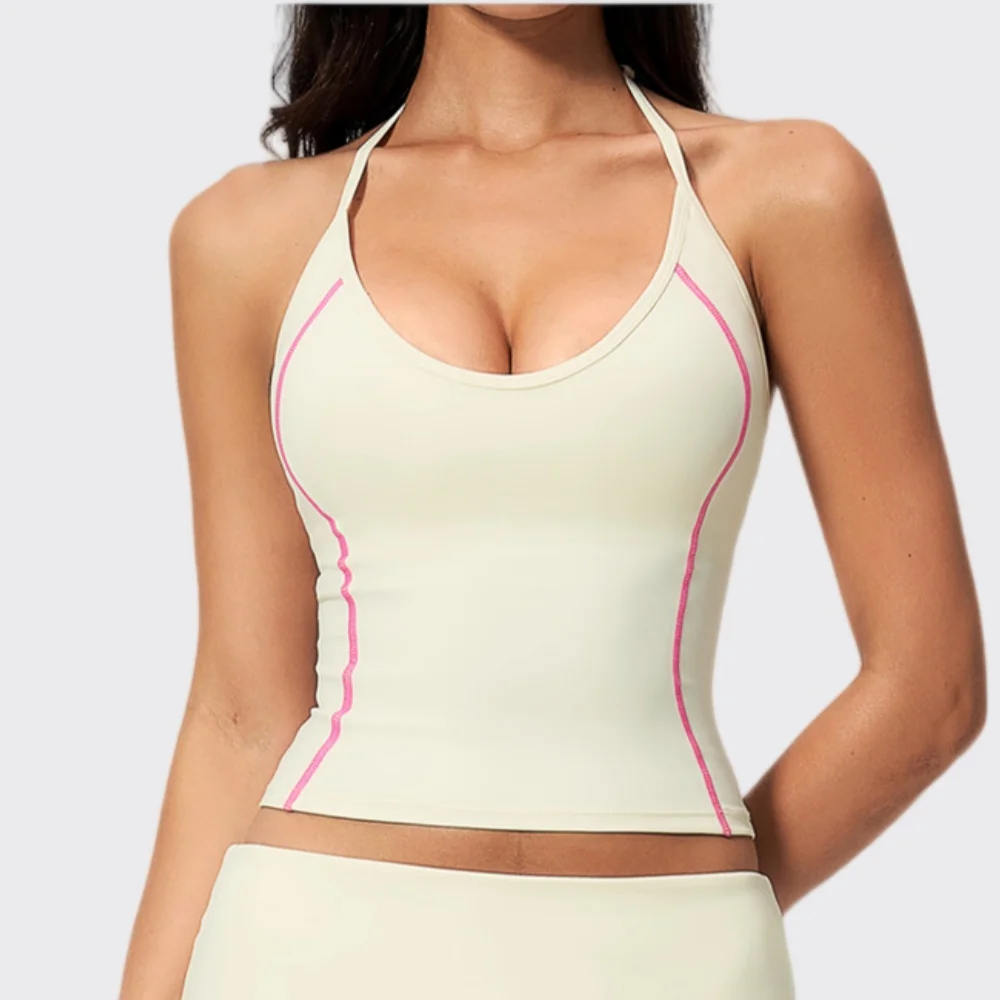 Woman Halter Yoga Tank Top Gym Clothes Removable Chest Pad Fitness Bra Workout Top Activewear Shockproof Sexy Pilates Sport Vest