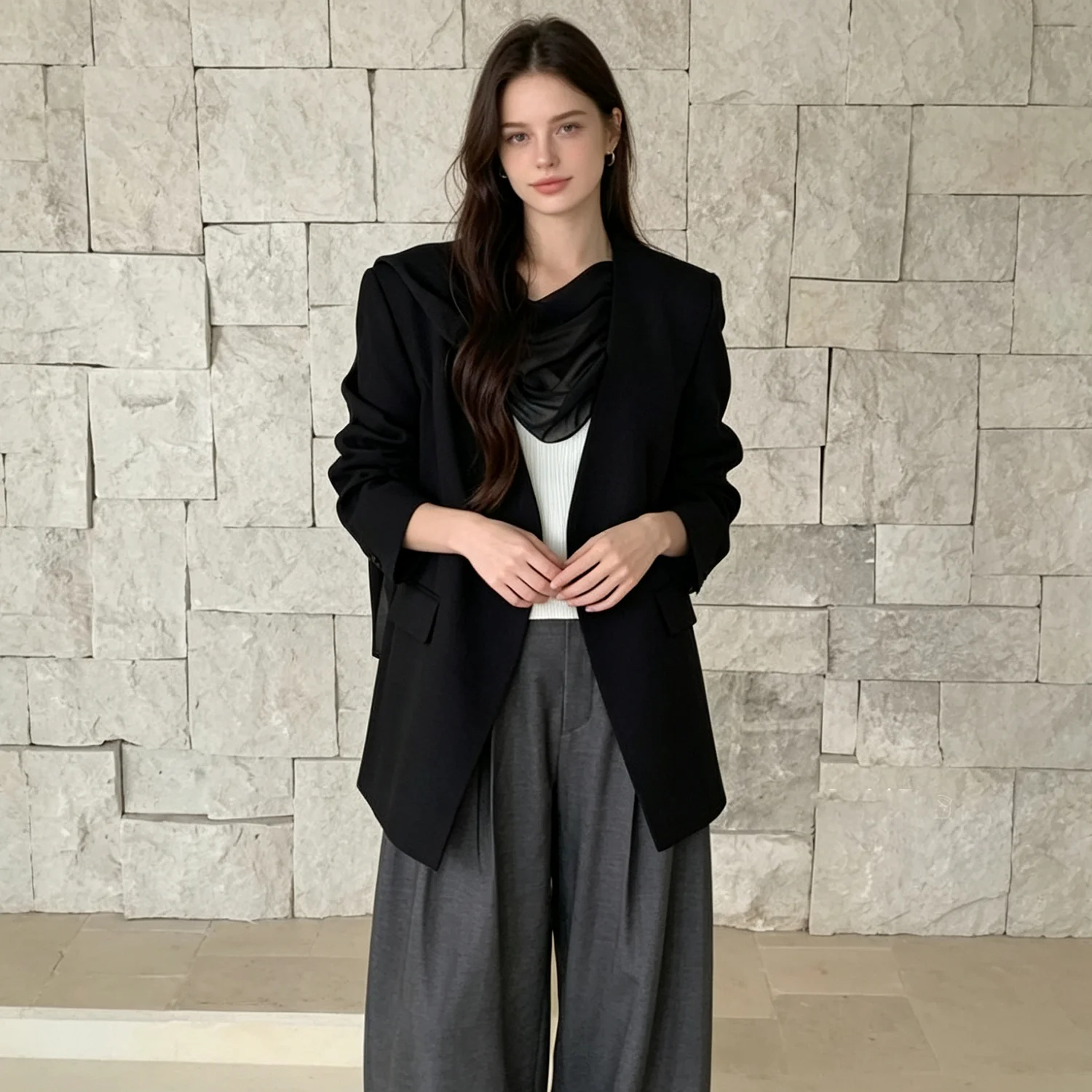 PUAL  2026  Oversized Blazer Women Lapel Loose Suit Jacket Casual Office Outerwear