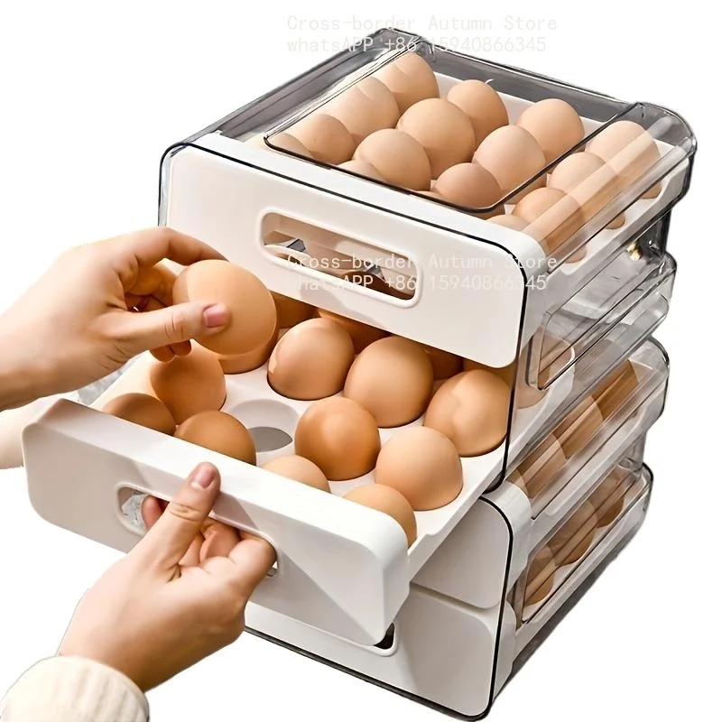 1pc Kitchen Egg Storage Box Refrigerator Fresh Plastic 2-Layer Drawer Type Large Capacity Storage Home Kitchen Organizer Rack