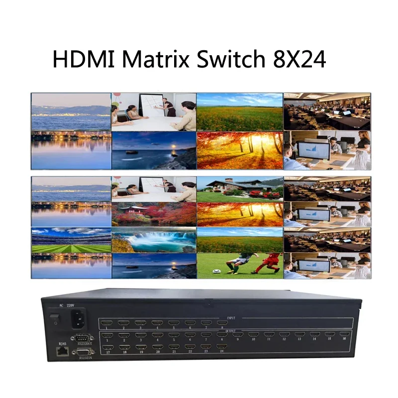 2025 8 in 24 Out Video matrix Switcher 1080P, HDCP1.3 Video  8x24 8X24 video matrix Switch with Web Gui