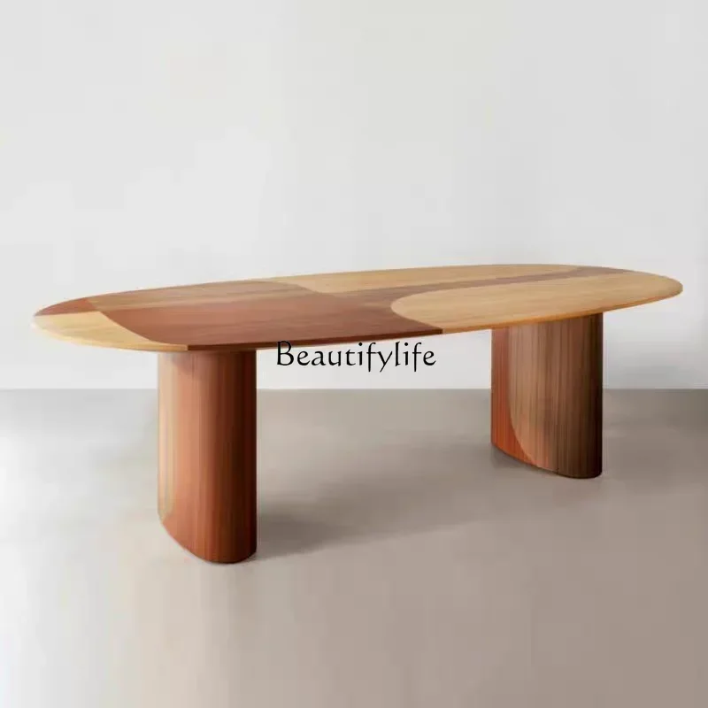 

Modern simple solid wood living room dining table oval rectangular household medieval dining table
