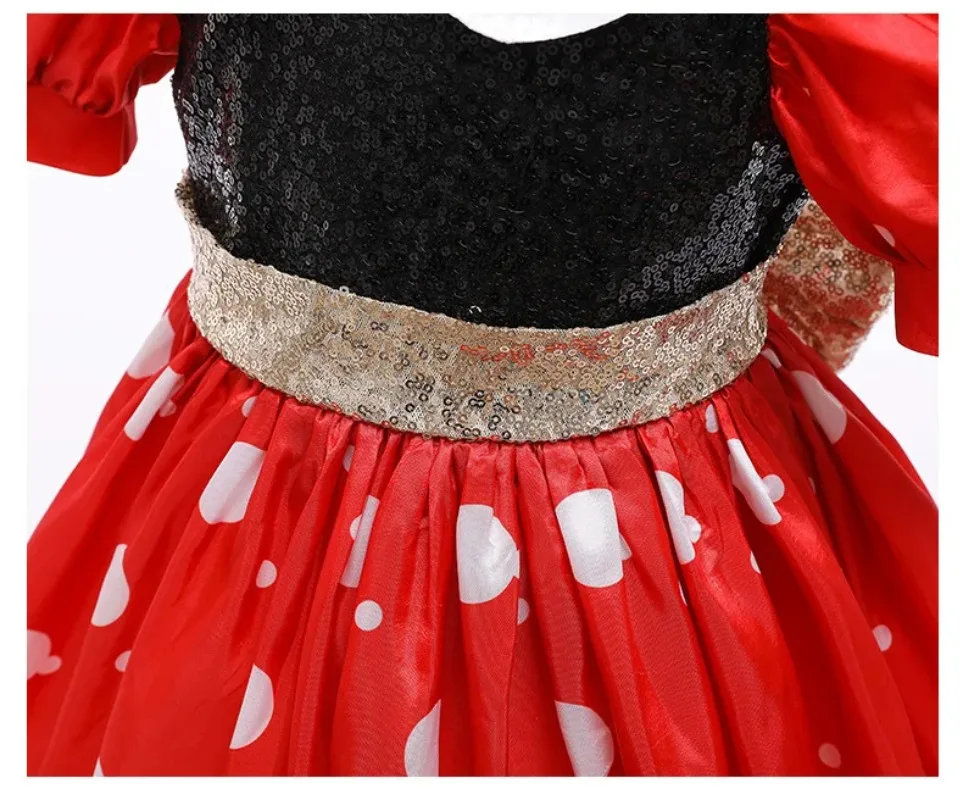 Vestido de Mickey Mouse para niñas, ropa de dibujos animados de Minnie, diadema, disfraces de Cosplay para niños, conjunto de ropa de pajarita de lujo, nuevo, 2024