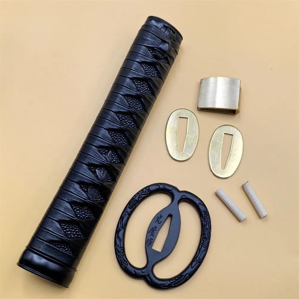 20cm Leather Handle Tsuka For Japan Samurai Katana/Wakizashi Sword Accessory Set Tsuba+Habaki+Seppa Fittings