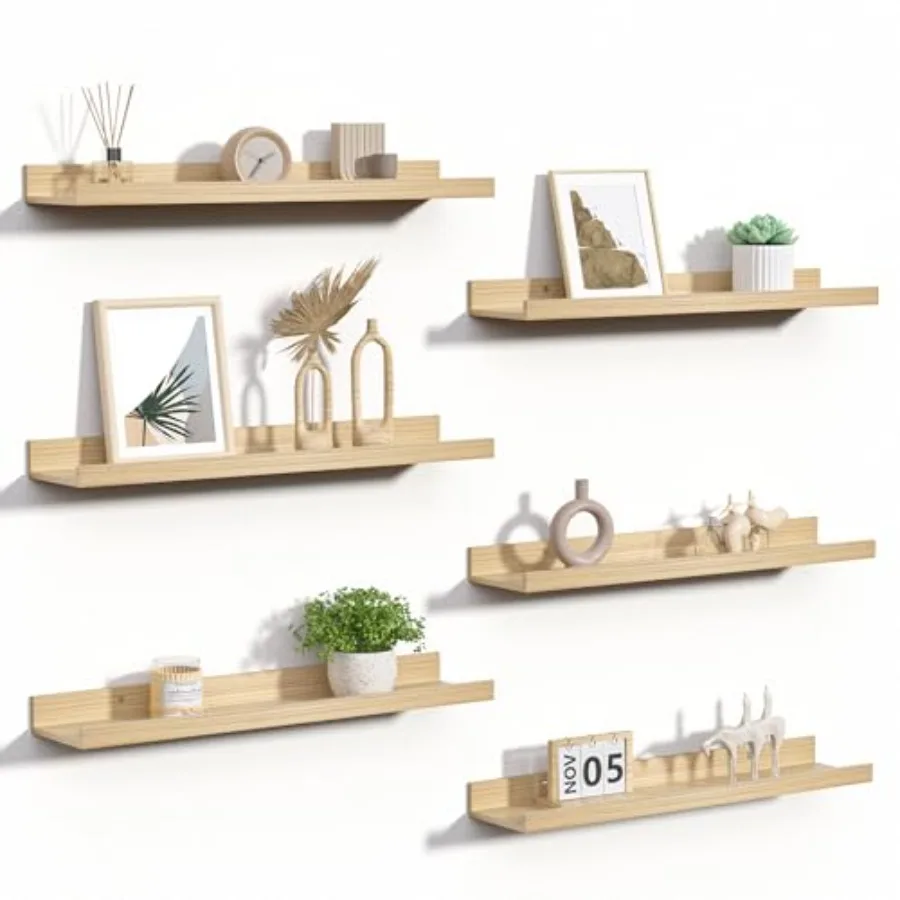 

Настенные полки-подставки 23,6 дюйма для декора, набор из 6 деревянных настенных полок для спальни, гостиной, кухни, длинный комплект