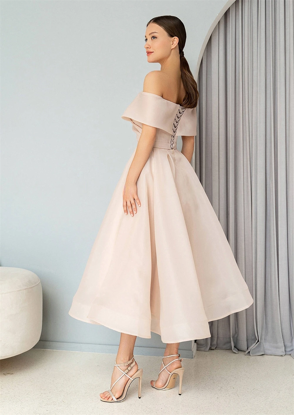 

Customized Dreamy Purple Organza Evening Dress Exquisite Off the Shoulder Celebrity Gowns Lace Up Back Special Occasion Gowns