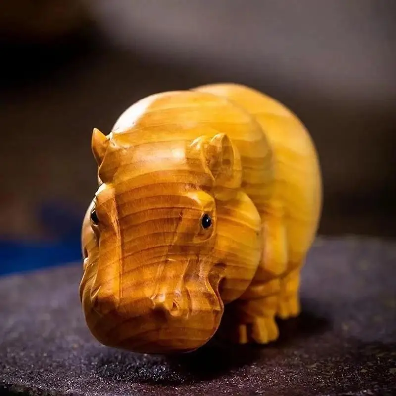1/3pcs Wooden Product Rhino Hippo Elephant Room Home Decor Car Ornaments Decoration Sculptures & Figurines Manual Wood Carving