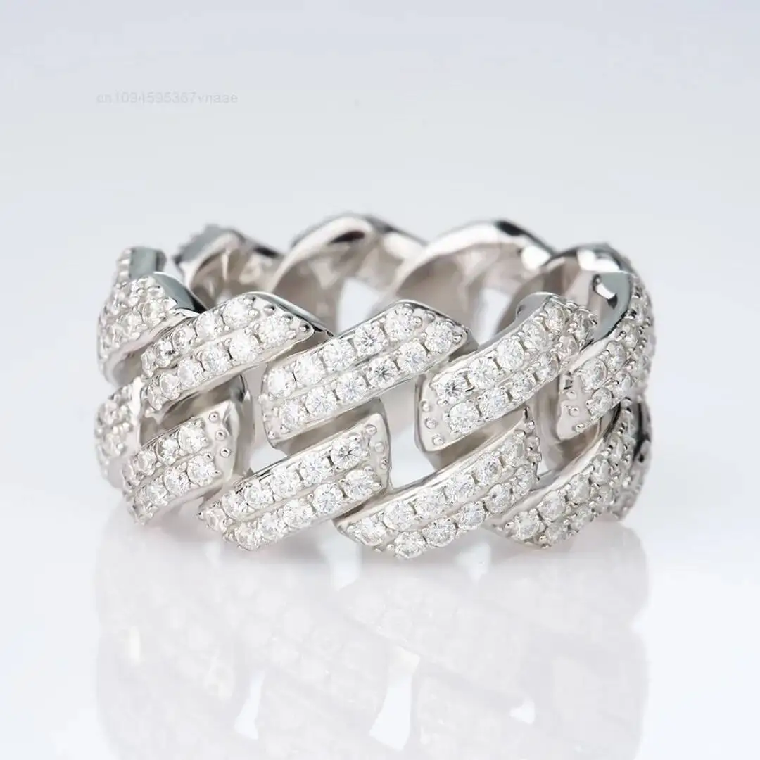 Ready to Ship Hip Hop Style Iced Out 1.4mm Platinum Plated Sterling Silver Moissanite Cuban Rings for Men