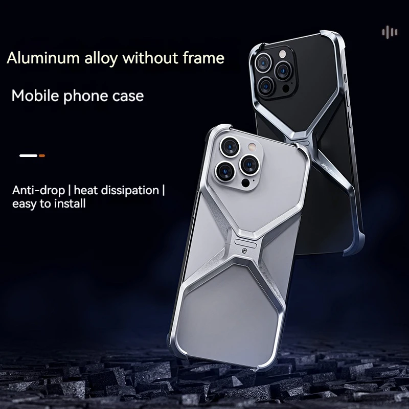 Aluminum Alloy Rimless X Type Bumper Bar For iPhone 14 15 16 ProMax Metal Heat Dissipation Removable Armor Shockproof Phone Case image 2