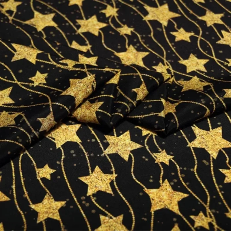 110CM Wide 12MM Thin Silk Crepe de Chine Fabric for DIY Sewing Comfortable Dress Pajamas Stars Lines Printed Silk Fabric R1843