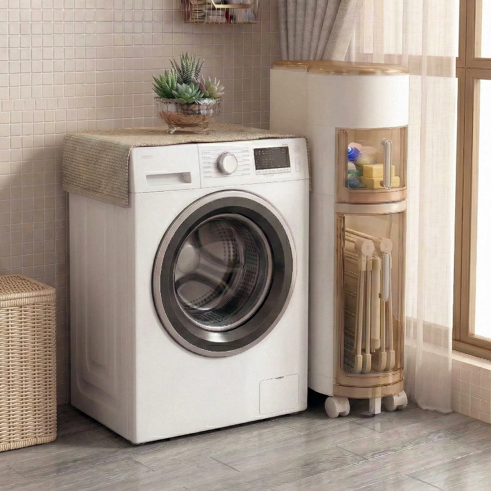 Removable storage cabinet next to washing machine, bathroom crevice rack, side cabinet, side cabinet