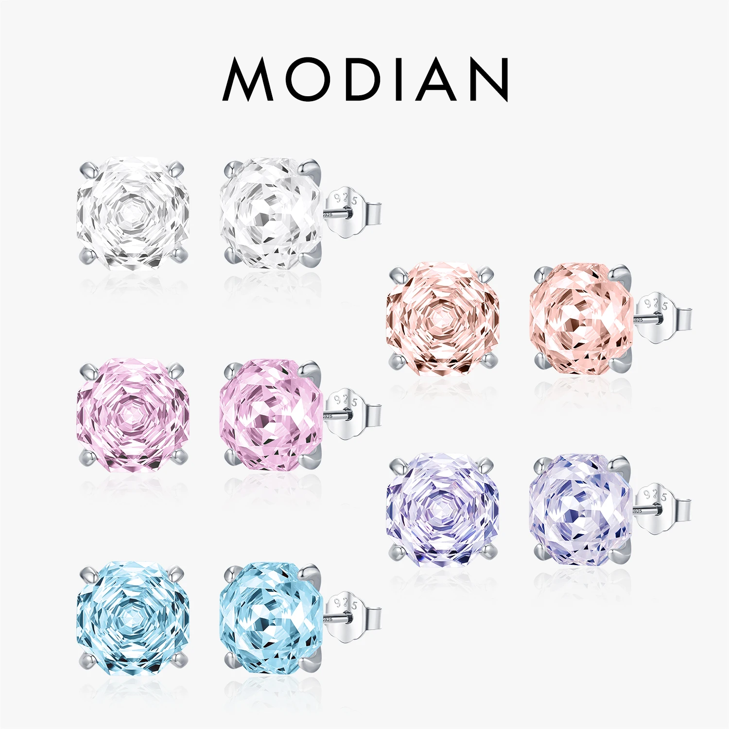 MODIAN 925 Sterling Silver Romantic Multi-Color Rose Cut CZ Wedding Engagement Earrings For Women Fine Jewelry