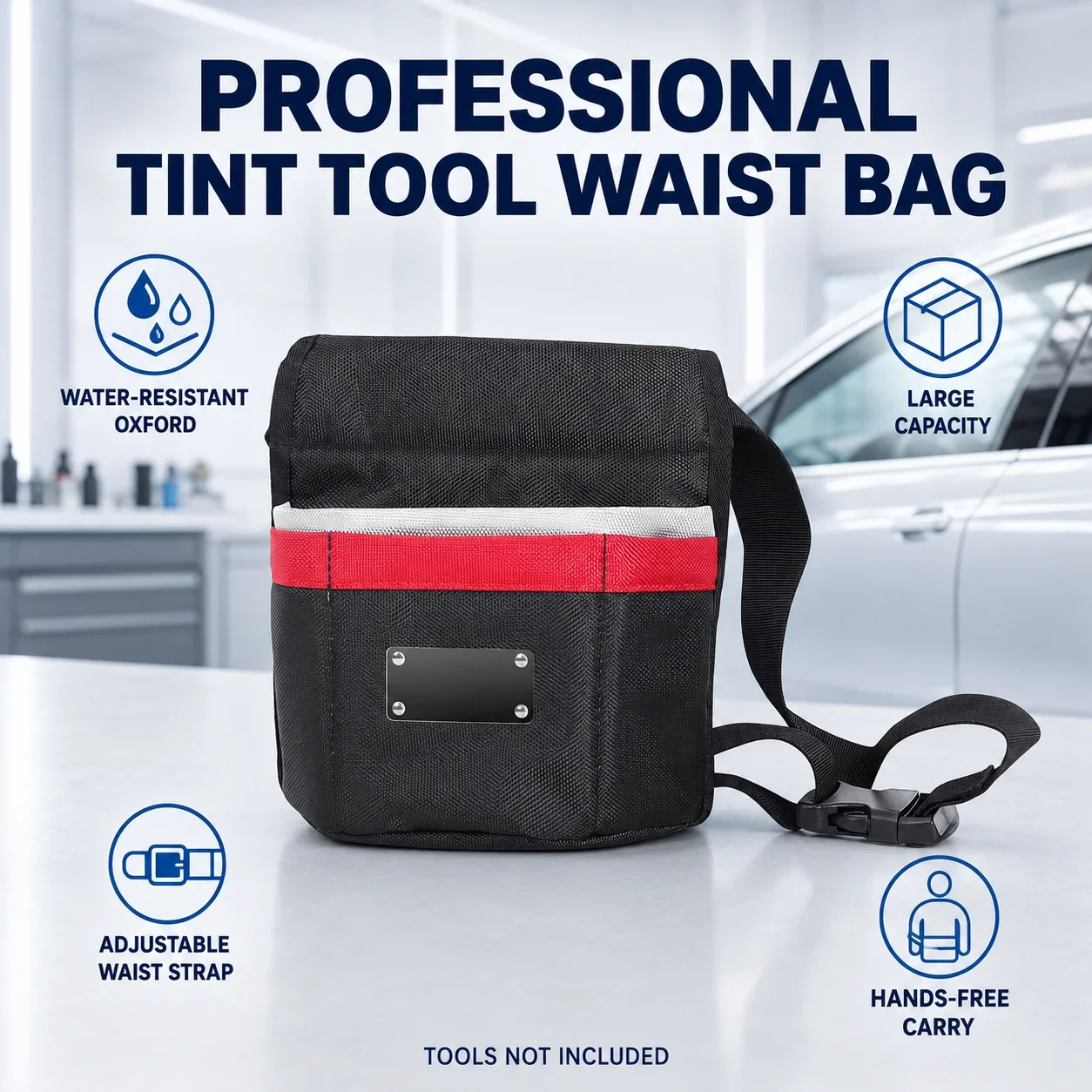 Water-Resistant Oxford Window Tint Tool Waist Bag with Adjustable Strap for Vinyl Wrap Installation and Squeegee Scraper Storage