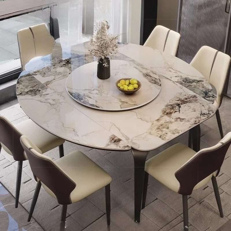 hh-Rock Board Dining Tables Retractable DesignSimple Variable Circular Folding Dining Tables Luxury Mueble Home Furniture^