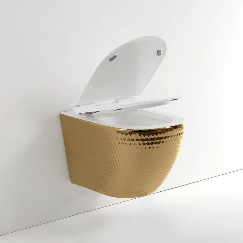 high-end hotel wall-mounted gold toilet set ceramic water cabinet luxury gold bathroom toilet