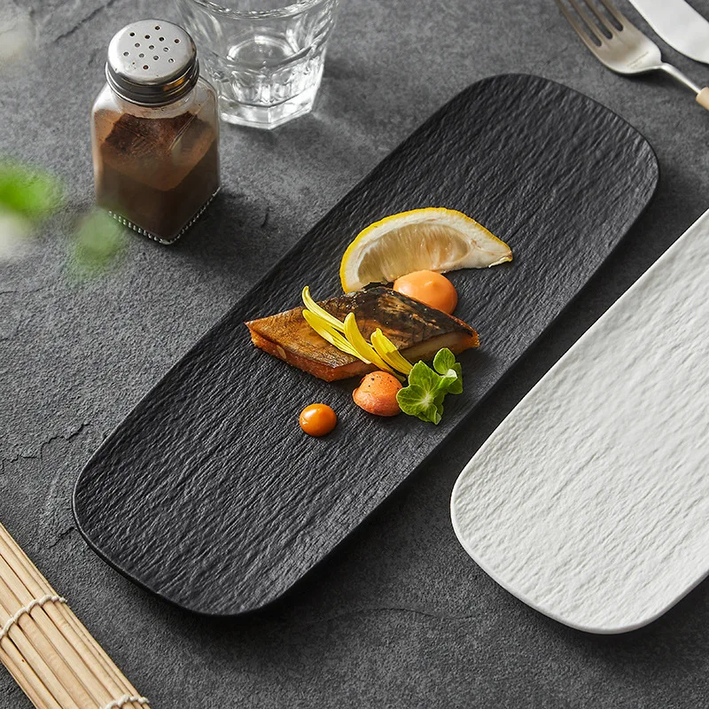 CX Ceramic Frosted Rectangle Plate, Premium Household Dim Sum Plate Tableware