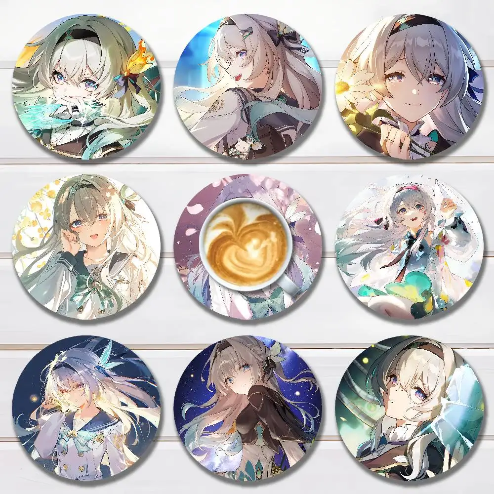 H-Honkai Star Rail Game Firefly Wooden Coasters  10cm Round Cosplay Fans Collect Friends Gifts