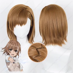 Anime Misaka Mikoto Cosplay 38cm Brown Short Wigs Heat Resistant Synthetic Hair