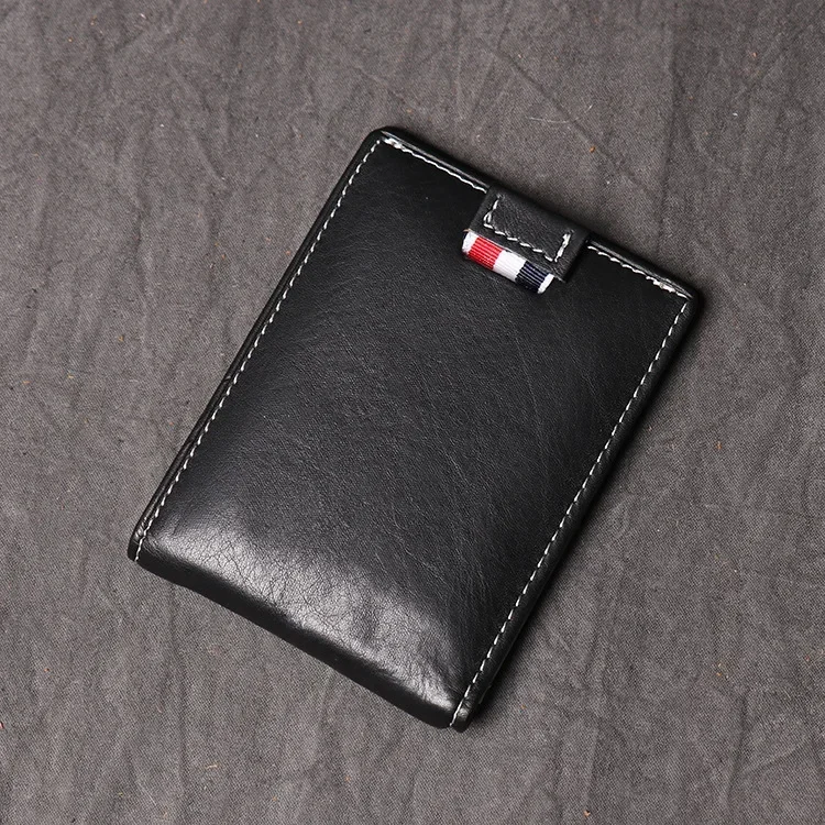 Black Men's RFID Blocking Short Wallet Cowboy Genuine Natural Crazy Horse Leather Bifold Wallet