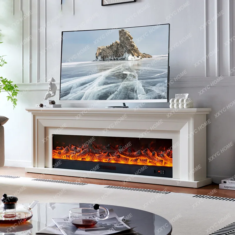 L fireplace TV cabinet simple solid wood decoration home simulation flame