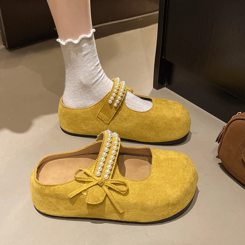 

Bow Women Flats Platform Slippers Pearl Fashion Mules Shoes Casual Sandals Designer 2025 Summer New Sneakers Woman Flip Flops