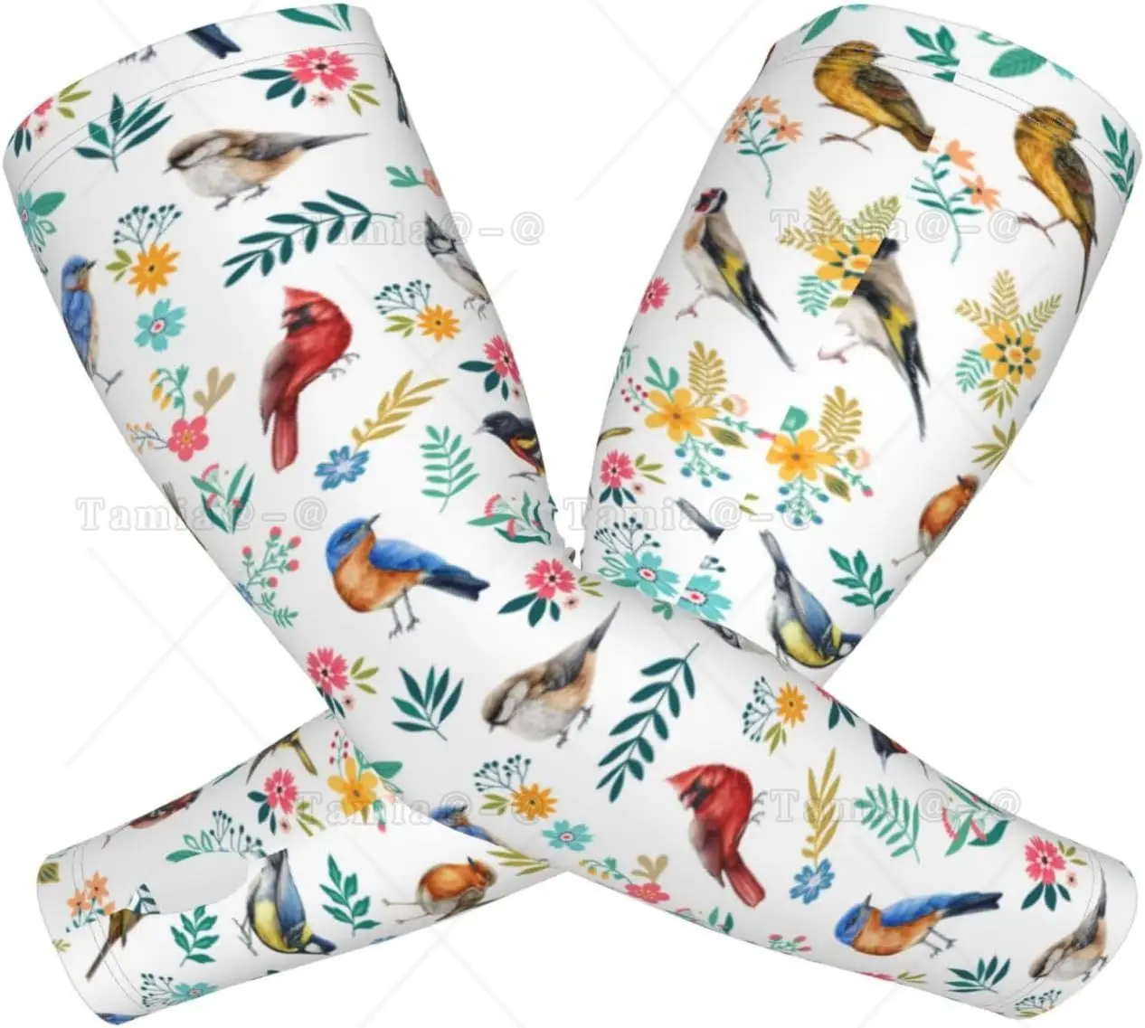 Watercolor Birds Arm Sleeves For Men & Women Sunscreen Arm Cover With Thumb Holes For Gardening Outdoors