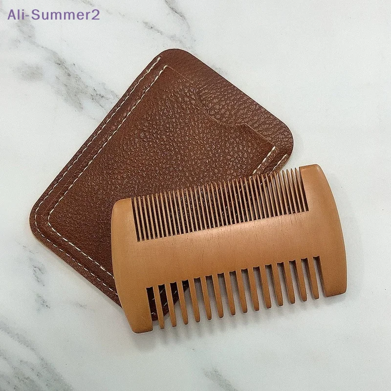 Natürliche Holz Haar Pinsel Bart Kamm Mit PU Leder Fall Anti-Statische Schnurrbart Tasche Kamm Bürsten Haar Pflege Werkzeuge für Männer Geschenk
