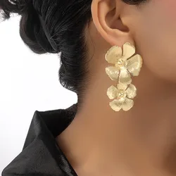 Vintage Earrings For Women Temperament Brushed Metal Flower Geometric Ear Accessories Fashion Jewelry CE281
