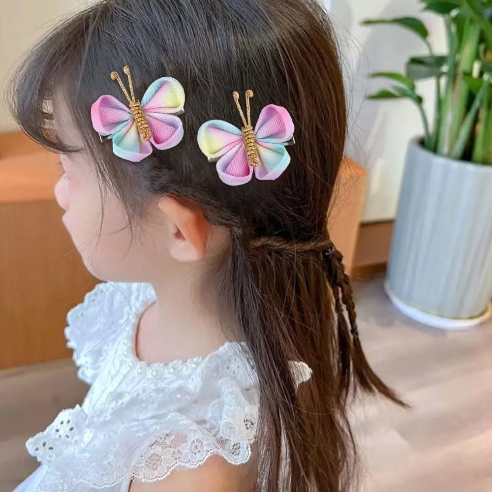 

Sweet Lovable Pearl Flocking Gradient Alloy Lovely Butterfly Hairpin Headwear Children Hair Clip Hair Accessory