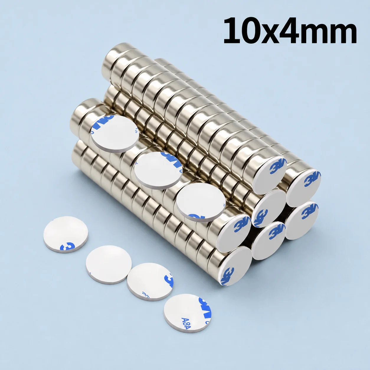 Anti Rust Magnetic Alloy Strong Suction Neodymium Magnet Disc 10x4mm with Double Sided Adhesive for Cabinet Door