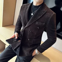 Veste Slim Fit en velours côtelé imbibé pour hommes, vêtements de marque, mode masculine, smoking de haute qualité, blazers de printemps et d'automne, robe de bureau