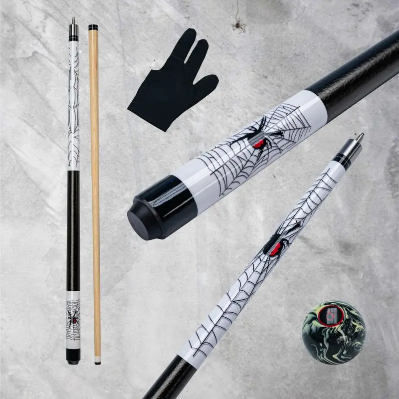 Unique Spider Design White Wooden Billiard Cue with Spider-Man Elements - High-Quality Wood, Includes Glove, Perfect for Pool En