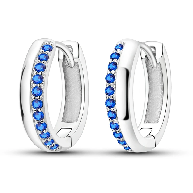 Beautiful 925 Sterling Silver Inset Blue Pavé Sapphire Blue Openable Earrings For Women's Confession Jewelry Gift