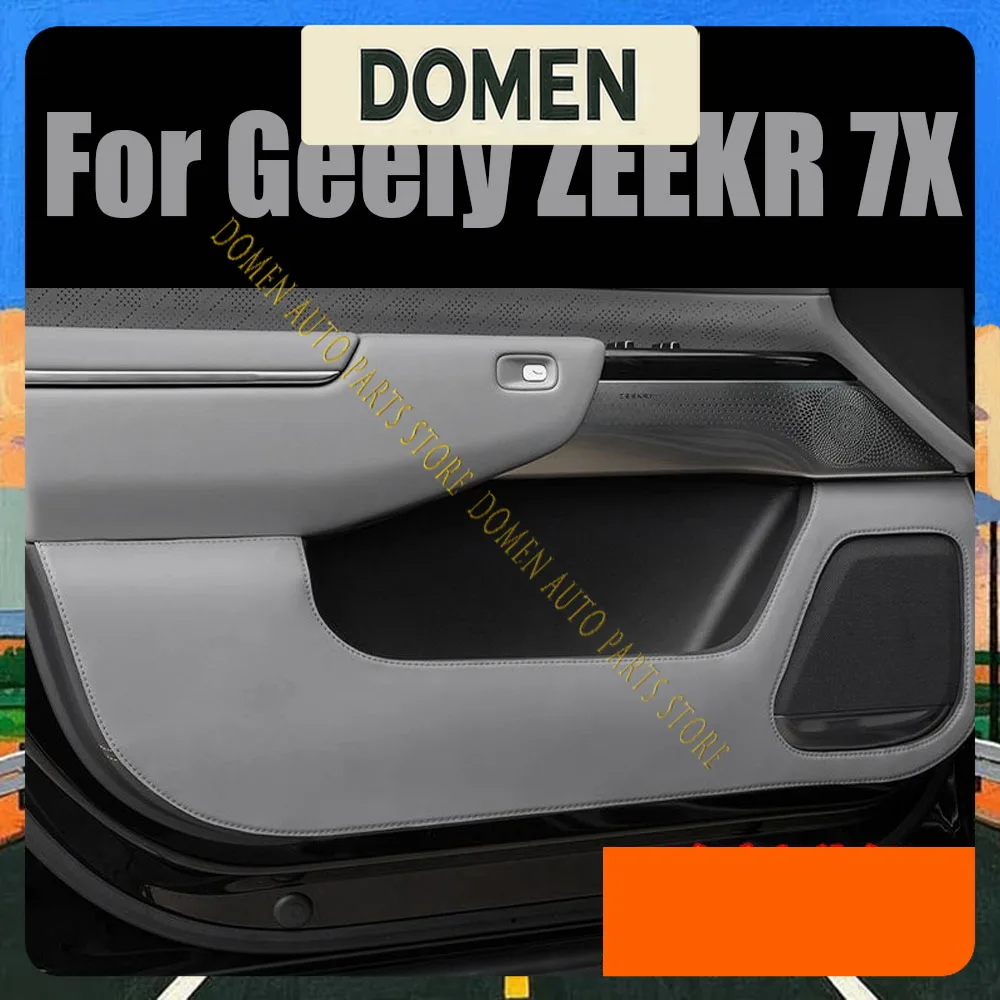 DOMEN For Geely ZEEKR 7X 2024 2025 Leather Car Front Rear Door Anti Kick Protector Pad Anti-Kick Mat Decoration Cover Accessorie