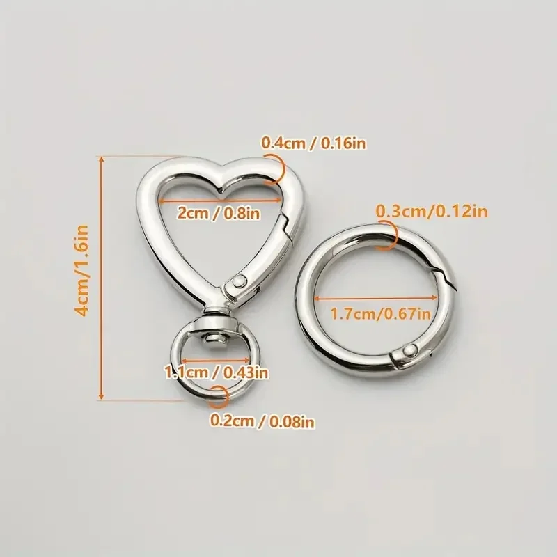 10 Sets Double Opening Swivel Keychain Clips Heart Spring Clasp Hooks Snap Rings for Lanyards Crafts Camping Hiking Gift
