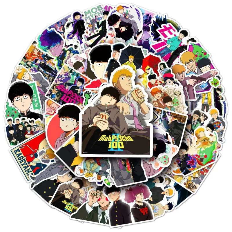 50pcs Mob Psycho 100 Japanese Anime Cartoon Stickers Waterproof Decorative Water Cup Laptop Luggage Desktop Stationery Stickers